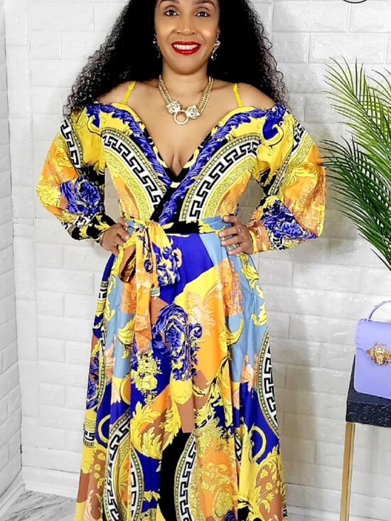 L'ATISTE Dresses & Skirts - 3XL L'atiste "Roman Valentina" maxi dress vibrant yellow, royal blue, and black